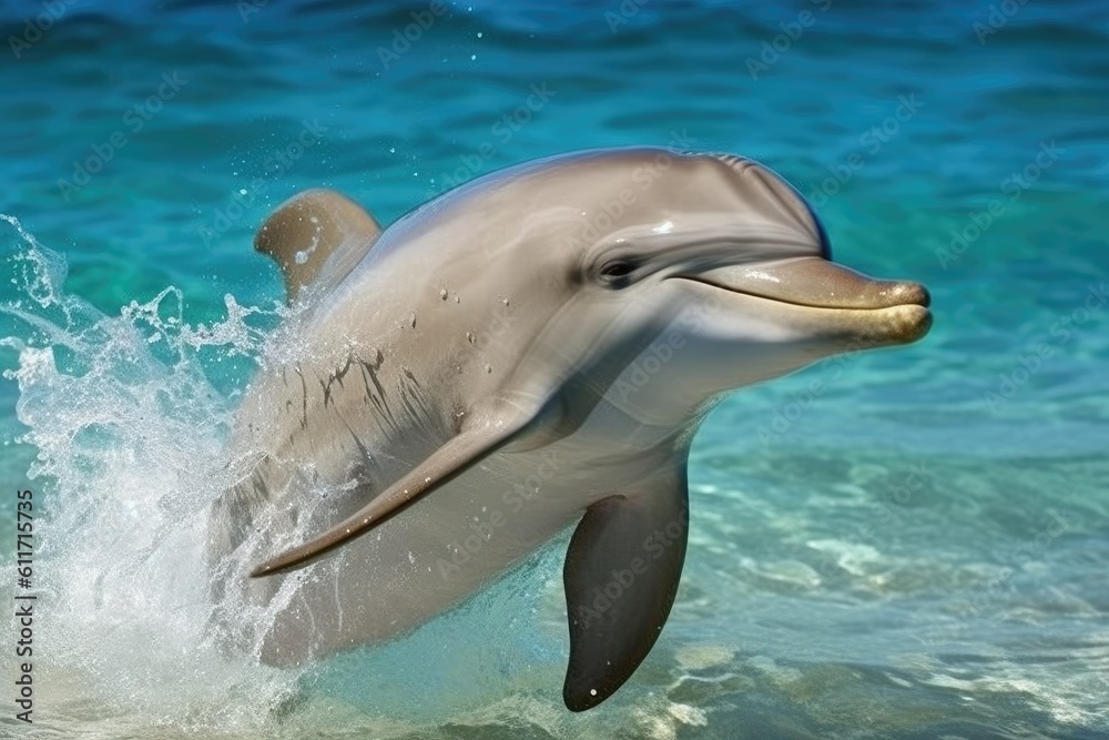 Naklejka premium cute dolphin underwater. AI generative