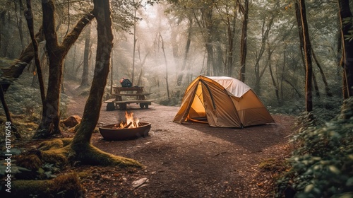 Campsite In The Woods  Generative AI Illustration