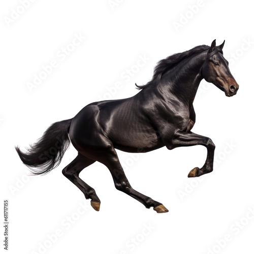 black horse running isolated on transparent background cutout