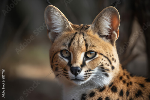 serval looking at the camera, beautiful background, sub-Saharan Africa, ai generated.