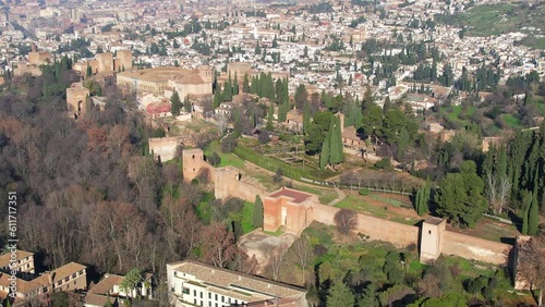 Aerial view looking down on the Alhambra in Granada Spain	