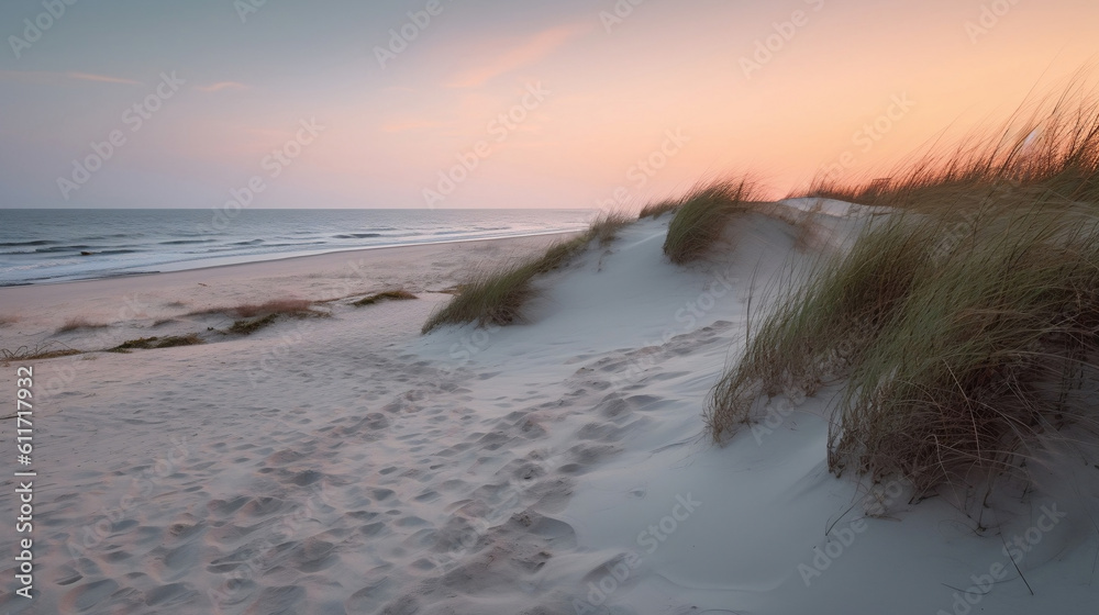 Serene Awakening: Dawn's First Light Over a Pristine Beachscape