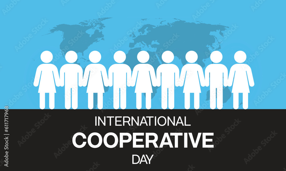 International Cooperative Day design with a group of people holding hand with world map in the background. Vector illustration International Cooperative Day design with a group of people holding hand with world map in the background. Vector illustration