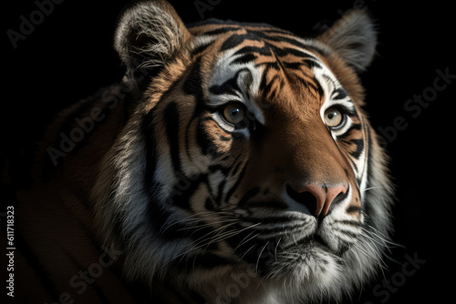 tiger, black background, hyperrealistic photography, perfect composition, ai generated. © Giovanna