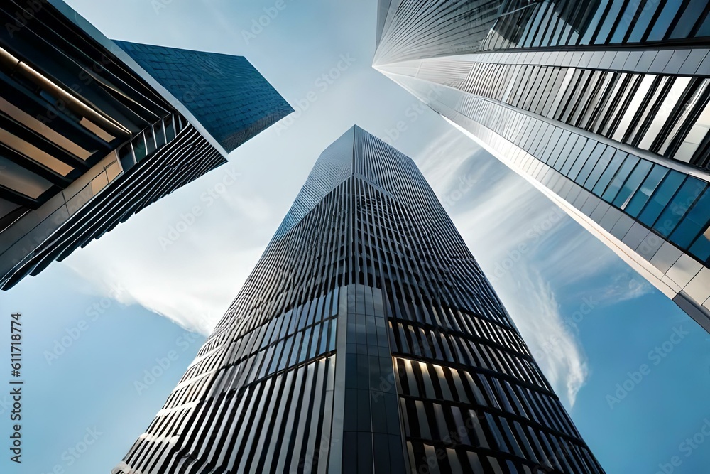 a striking image of a sleek and modern skyscraper piercing the clouds, symbolizing human ambition and progress