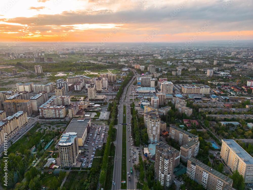 Bishkek city Kyrgyzstan during sunset