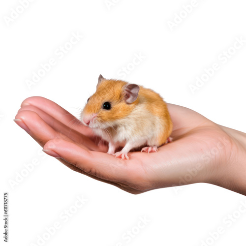 hamster in hand isolated on transparent background cutout