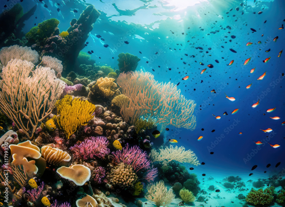 Naklejka premium coral reef and fishes