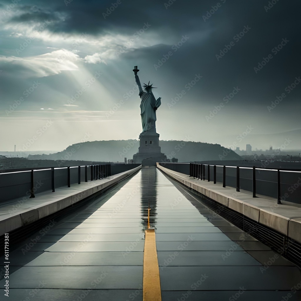 Statue of Liberty and clouds. generative AI