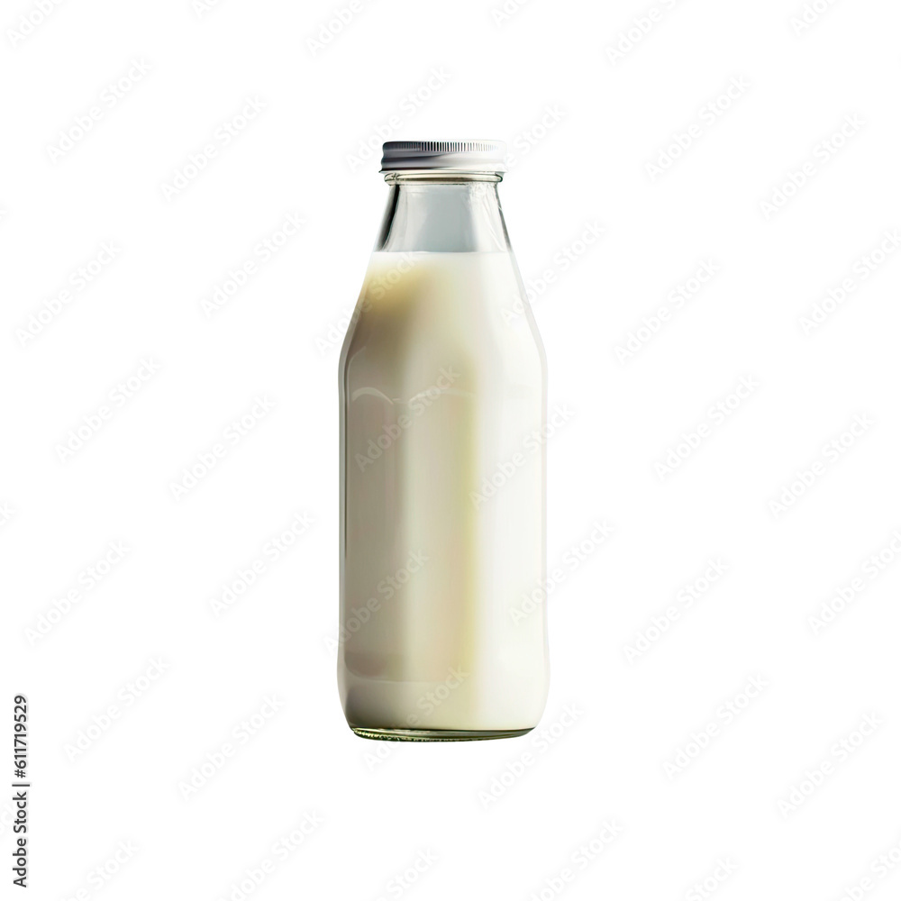 ai generated Single bottle of fresh milk isolated, clipping-path included, vertical position, closeup ai generated Single bottle of fresh milk isolated, clipping-path included, vertical position, closeup