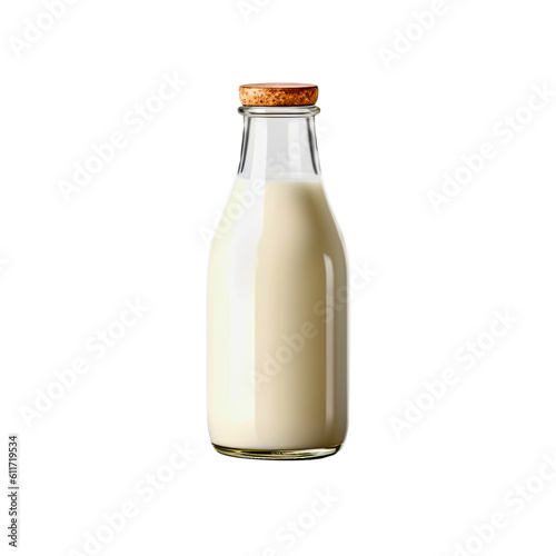 ai generated Single bottle of fresh milk isolated, clipping-path included, vertical position, closeup