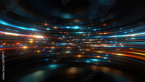 Luminous Futuristic Energy in Abstract Space. Display of abstract lights and glowing elements in a futuristic and dynamic motion. Energy and speed. Modern fusion of technology and art photo