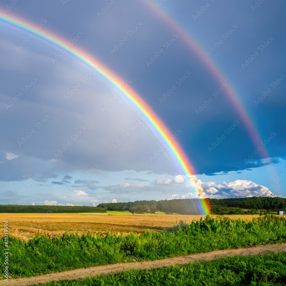 Naklejka premium rainbow over field