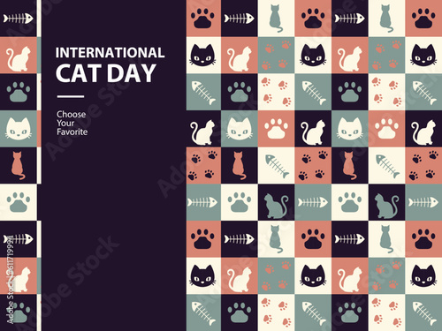 Fotografie, Obraz international cat day kitten animal cartoon meow pet vector paws love background