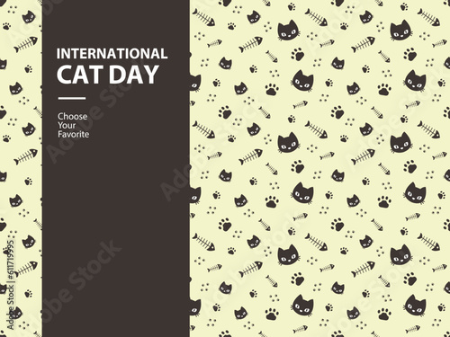 international cat day kitten animal cartoon meow pet vector paws love background pattern seamless