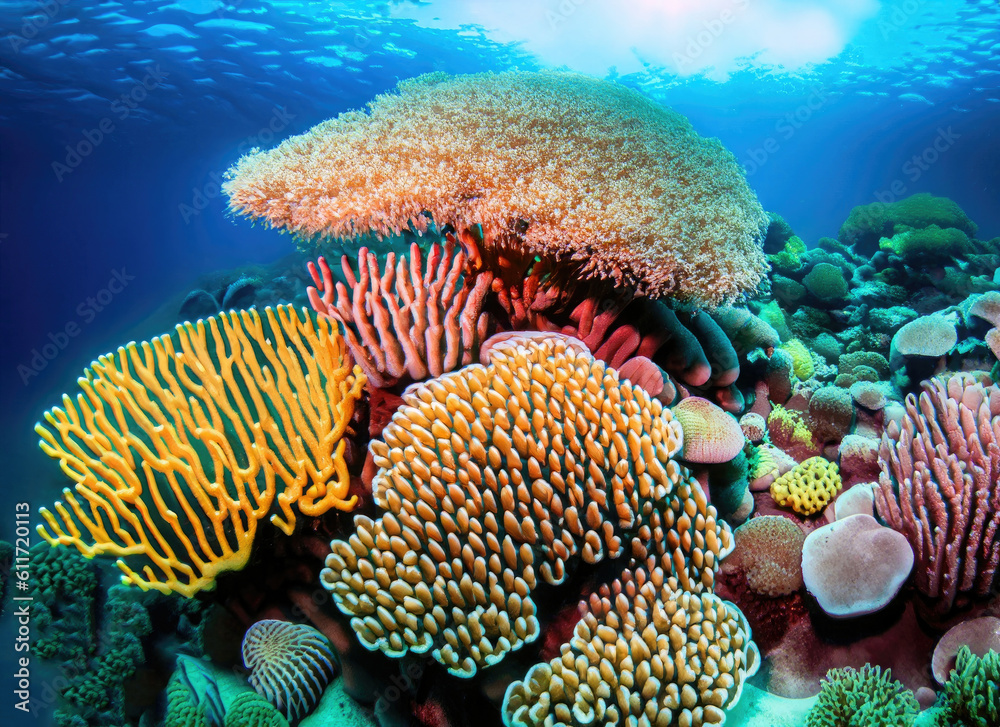 Naklejka premium coral reef and fish