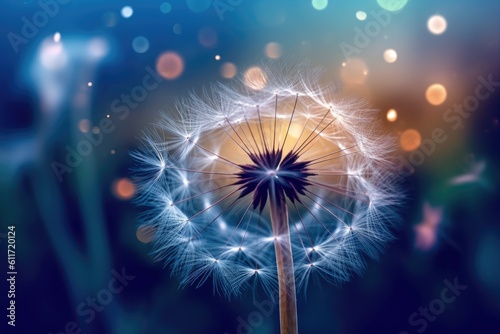 Photo of a close-up dandelion plant. Generative AI