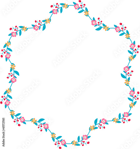 Hexagram frame wreath floral leaf borders colorful natural cute blossom love green pink decoration Branches Elements Botanical wedding anniversary celebration valentine greeting success Christmas 
