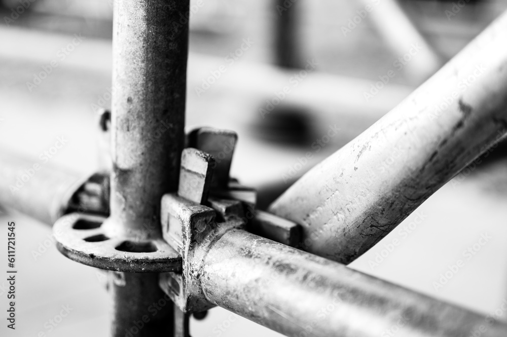 Typical cross brace supports at a connection point on an erected scaffold. Typical cross brace supports at a connection point on an erected scaffold.