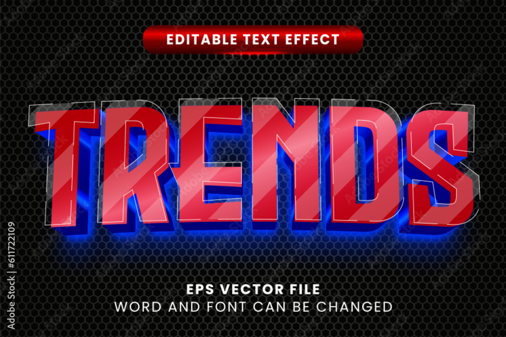 Fototapeta premium Red with neon blue trend editable vector text effect
