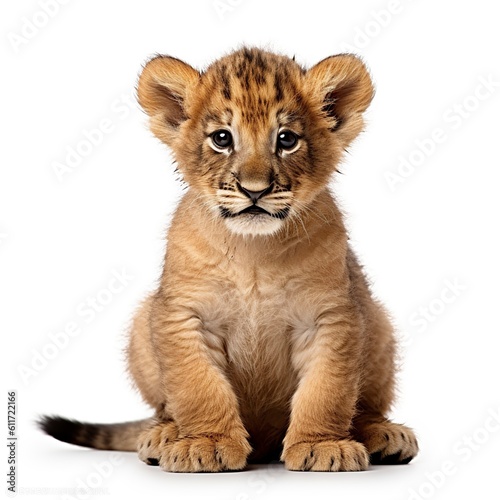 lion cub face shot, isolated on white background, generative AI