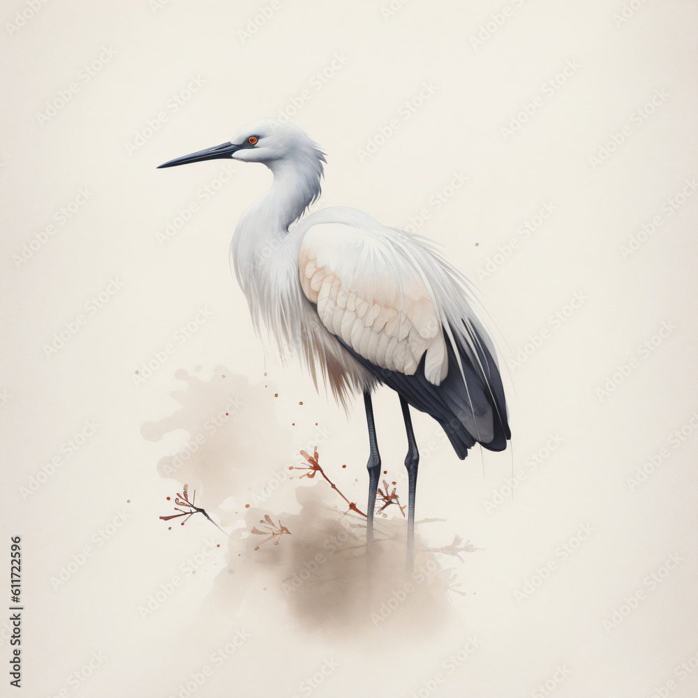 A traditional Japanese art drawing of a crane Generative Ai A traditional Japanese art drawing of a crane Generative Ai