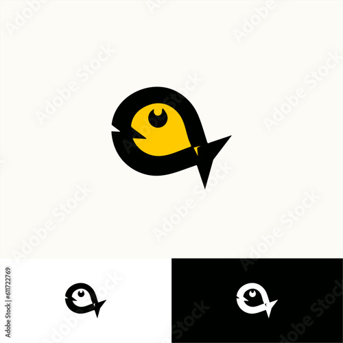 cute simple little fish illustration for logo in black and yellow color scheme