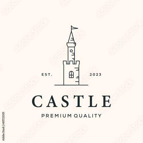 castle tower line art logo vector minimalist illustration design, tower building of castle logo design
