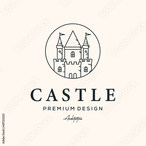 dream castle line art logo vector minimalist illustration design, magic castle logo design