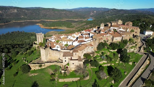 Aerial view of the beautiful village of Castellar de la Frontera in Andalusia Spain	