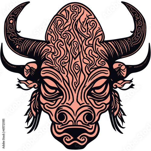 Enchanting line art rendering of a bull mask, exuding an aura of ancient rituals and mythical significance
