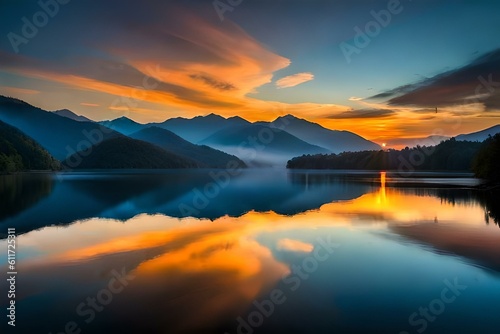 sunrise over lake by AI generating © Muzammil