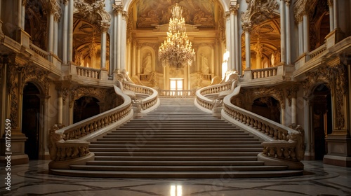 Fotografie, Tablou Opulent Luxurious, Grand Hall Interior, Grand staircase, Marble and gold, Chande