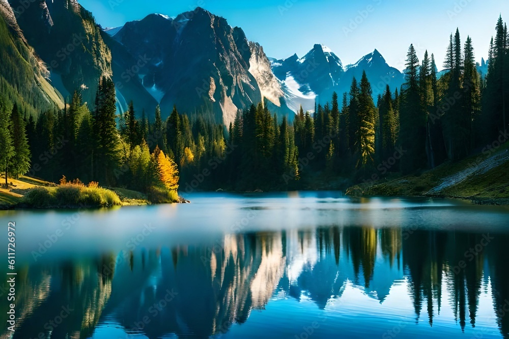 lake in the mountains by AI generating