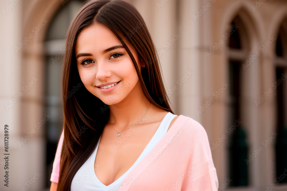 Young girl in college. High School Student.. Generative AI Young girl in college. High School Student.. Generative AI