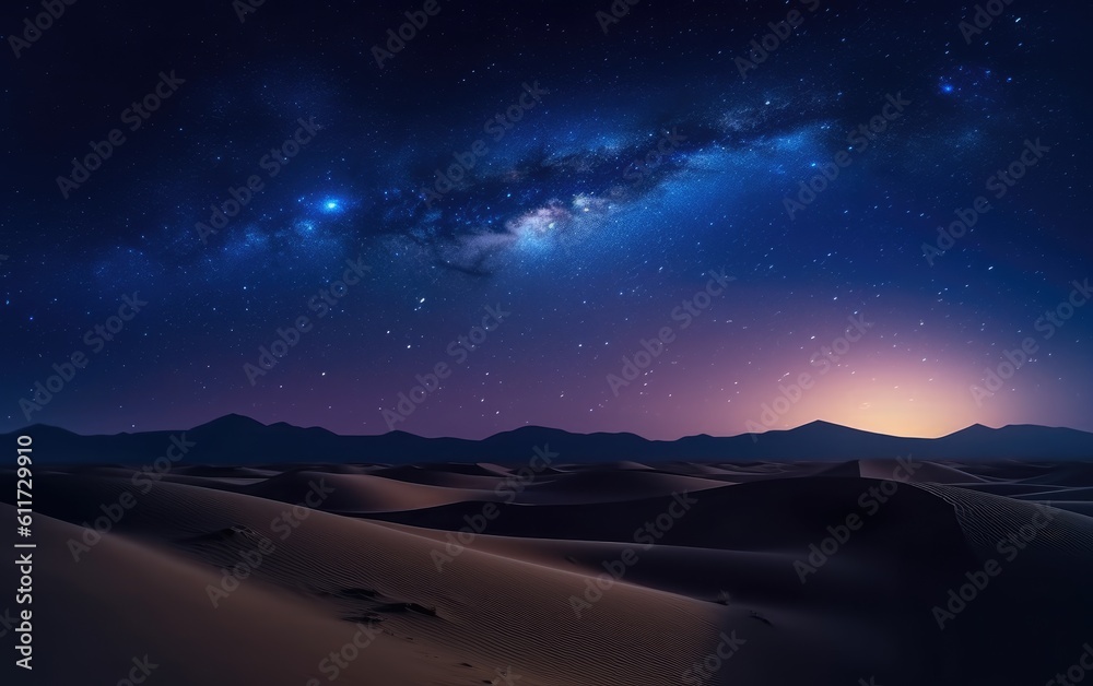 Starry night in the desert with dunes, Generative AI