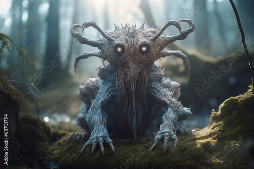 A strange monster creature sitting in the middle of a forest Generative Ai