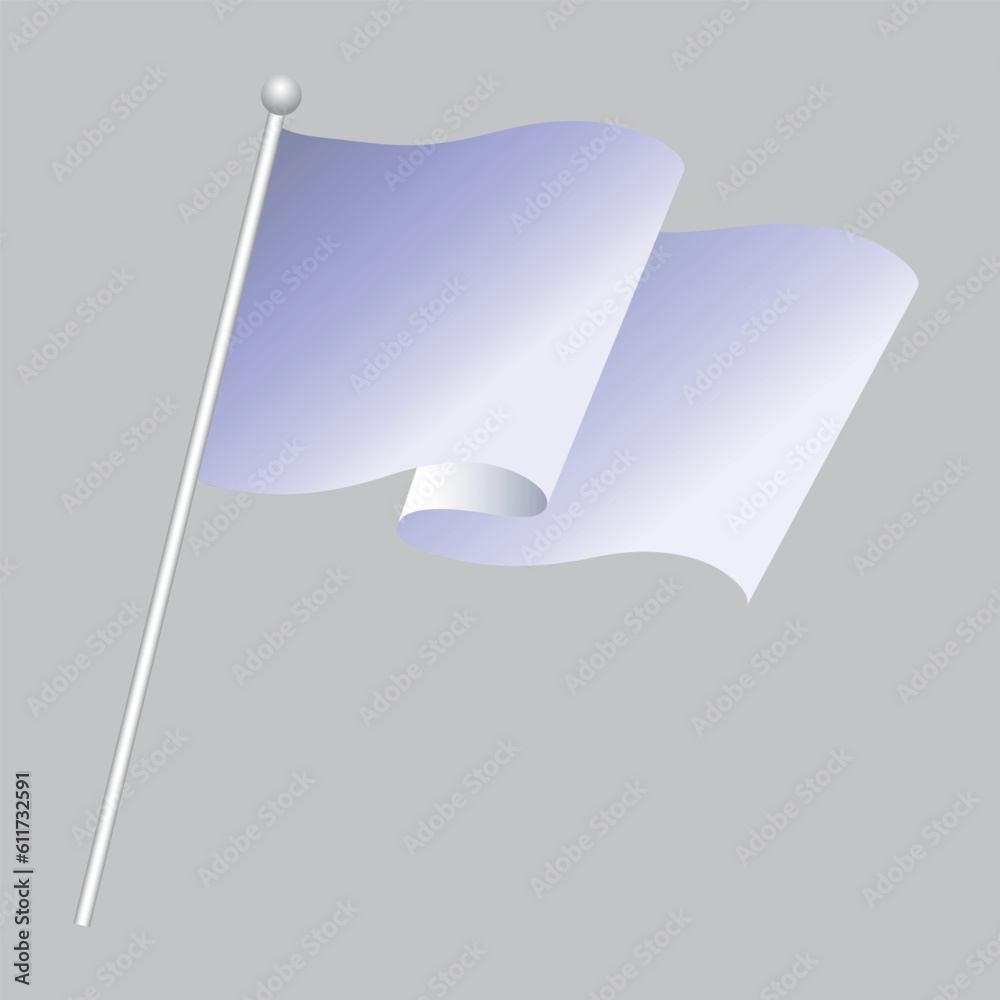 White flag with a gradient blowing in the wind. Vector on a light gray background White flag with a gradient blowing in the wind. Vector on a light gray background