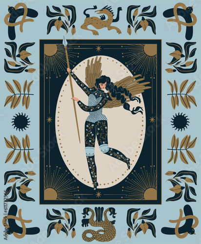 Old Norse Celtic pattern frame Valkyrie female warrior