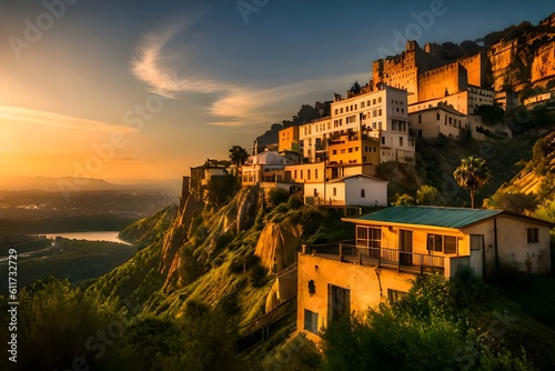 sunset over the village