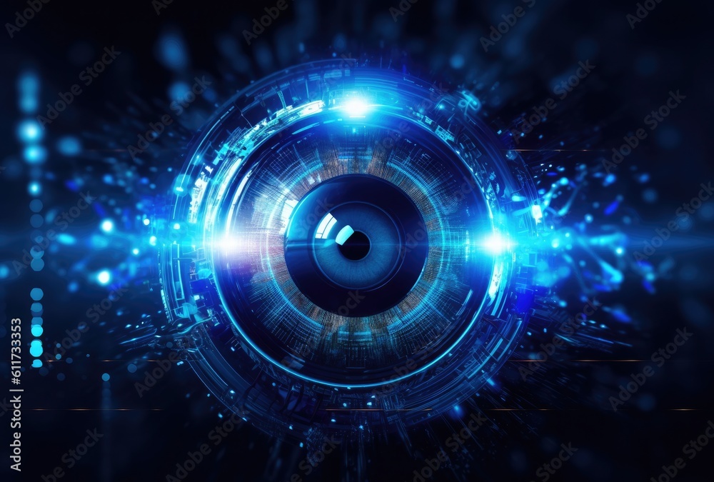 Quantum Interface: Futuristic Blue Eye Connected by Molecular Structures | AI Generated