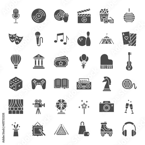 Entertainment Solid Web Icons. Vector Set of Holiday Glyphs.