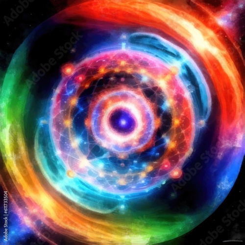 Abstract watercolor mandala cosmic circle digital paint