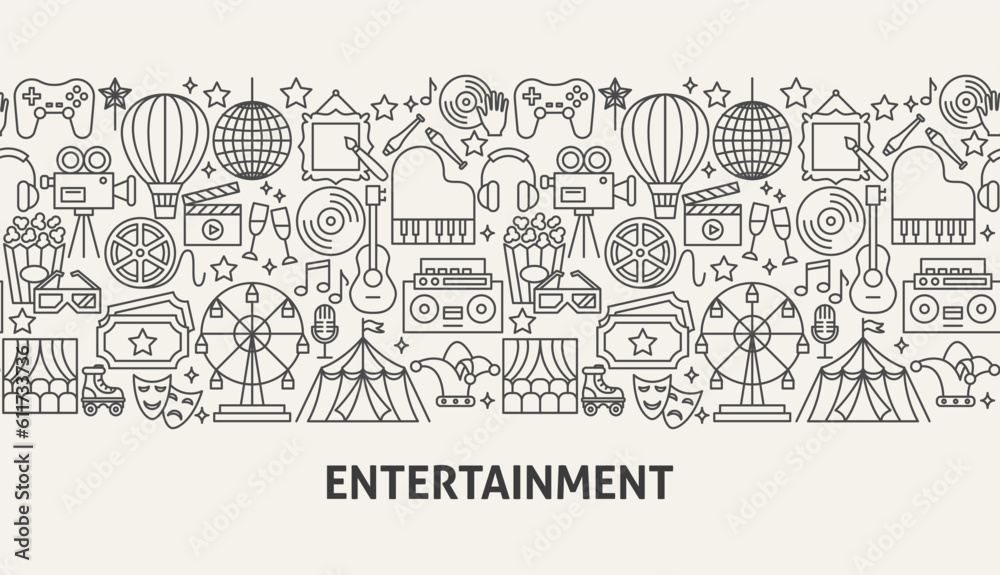 Entertainment Banner Concept. Vector Illustration of Outline Design.