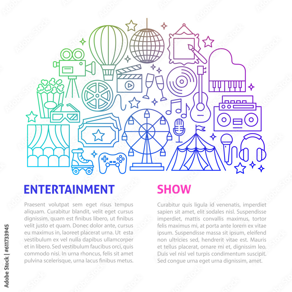 Entertainment Line Template. Vector Illustration of Outline Design.