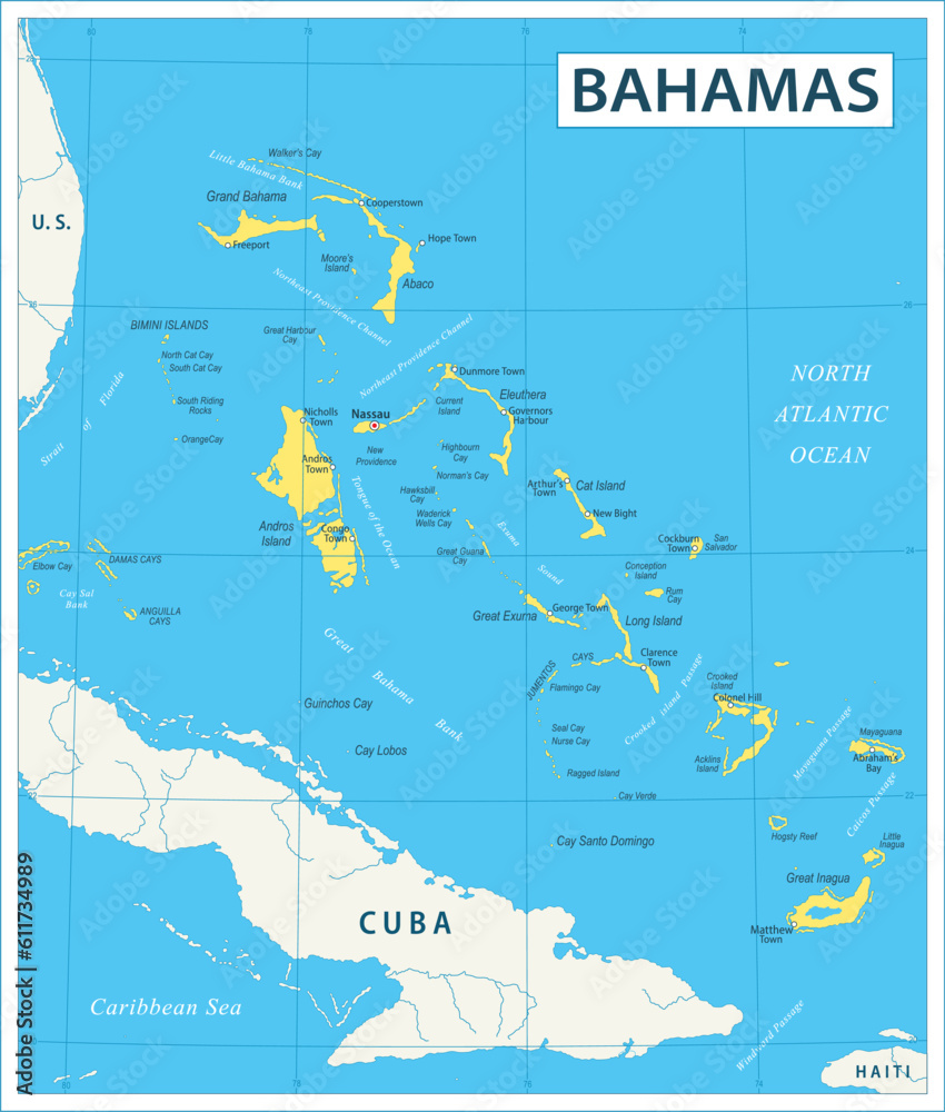 Fototapeta premium Bahamas map - highly detailed vector illustration