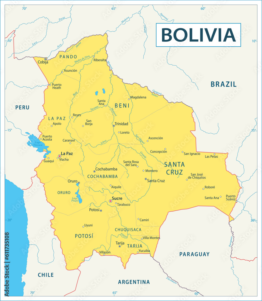Bolivia map - highly detailed vector illustration
