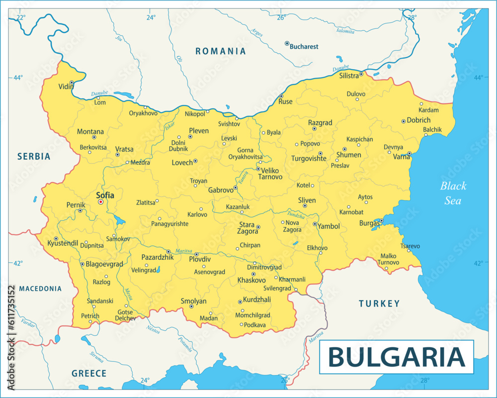 Bulgaria map - highly detailed vector illustration