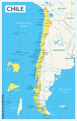 Chile map - highly detailed vector illustration photo