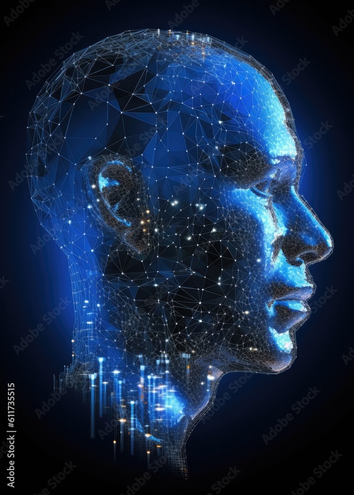 Azure Electronic Data Avatar of a Human Head | AI Generated Azure Electronic Data Avatar of a Human Head | AI Generated